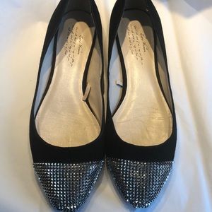 Zara Woman black suede flat w/ silver studded toe